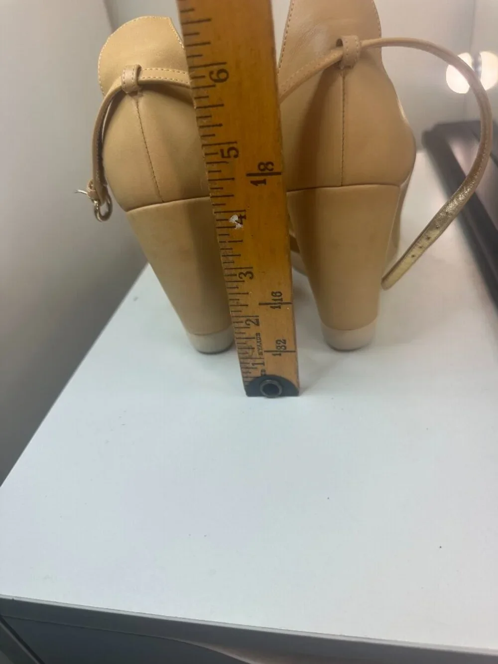 WALTER STEIGER Paris Nude Tan Leather Ankle-Strap Platform Wedge Sandals, EU 36.